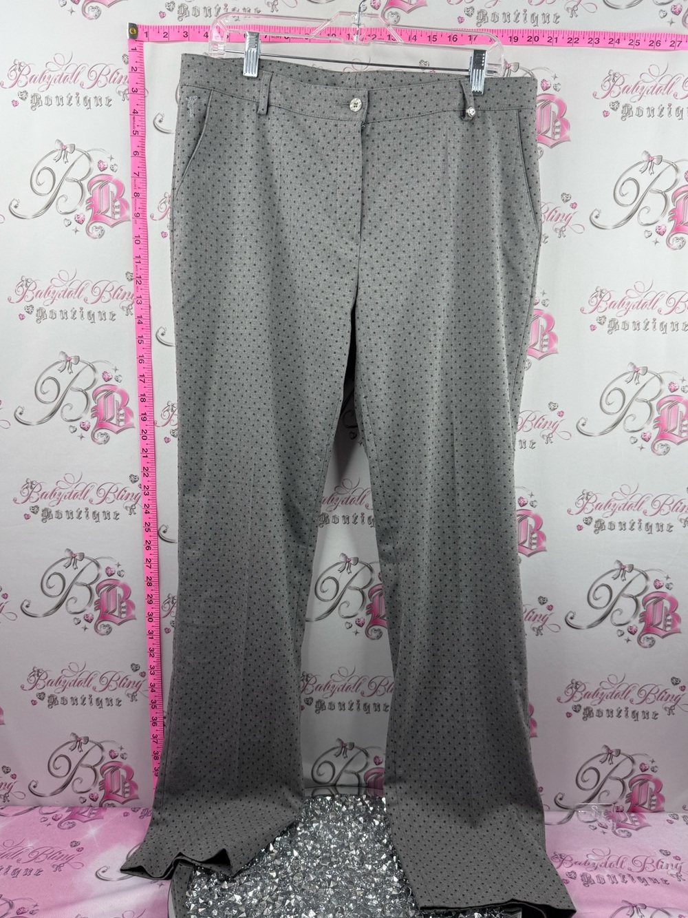 GOLFINO pants rhinestone jewel details Gray Polka-Dot Straight Leg Trousers